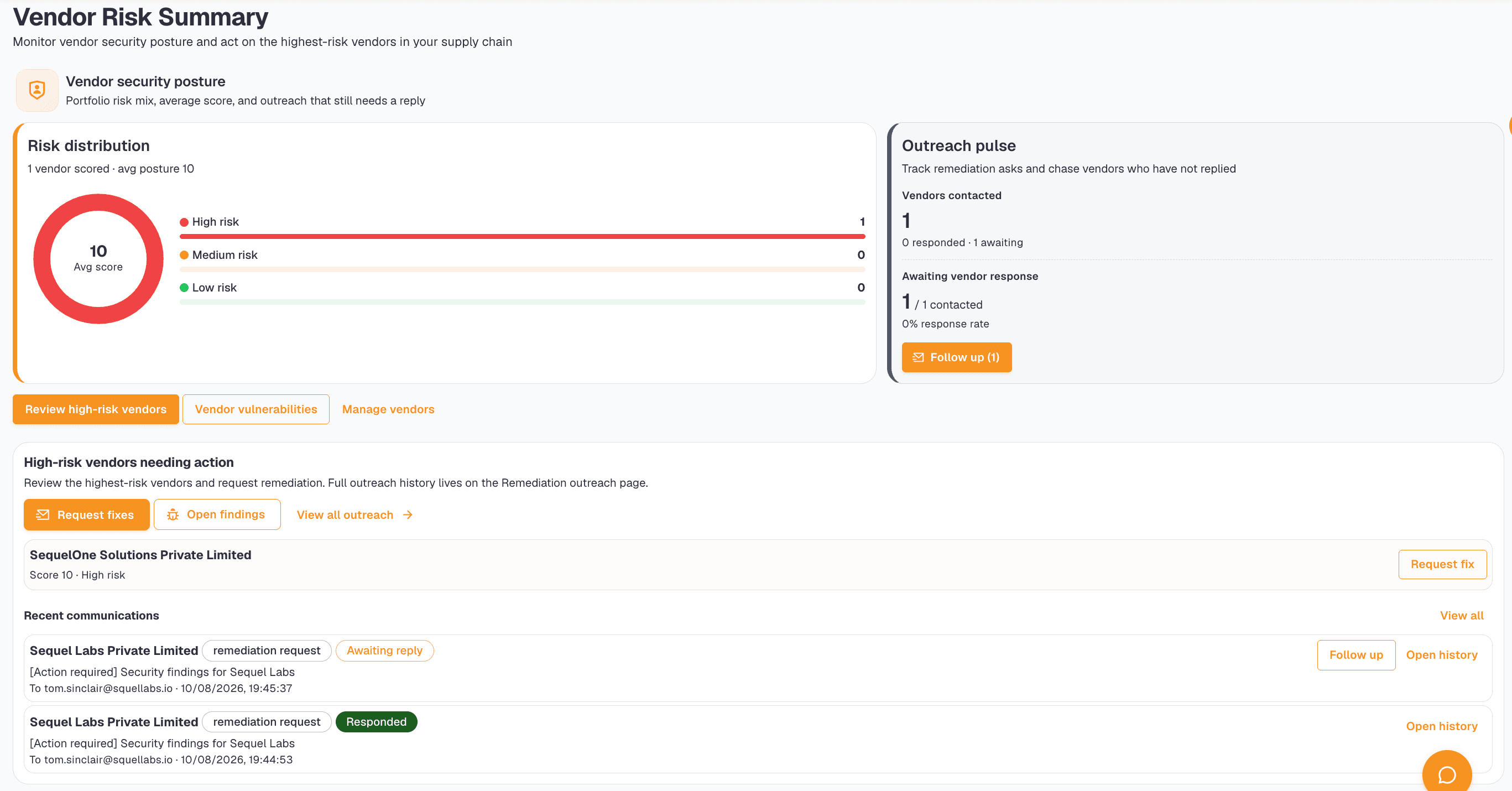 Preserve Connect vendor risk summary with portfolio scores