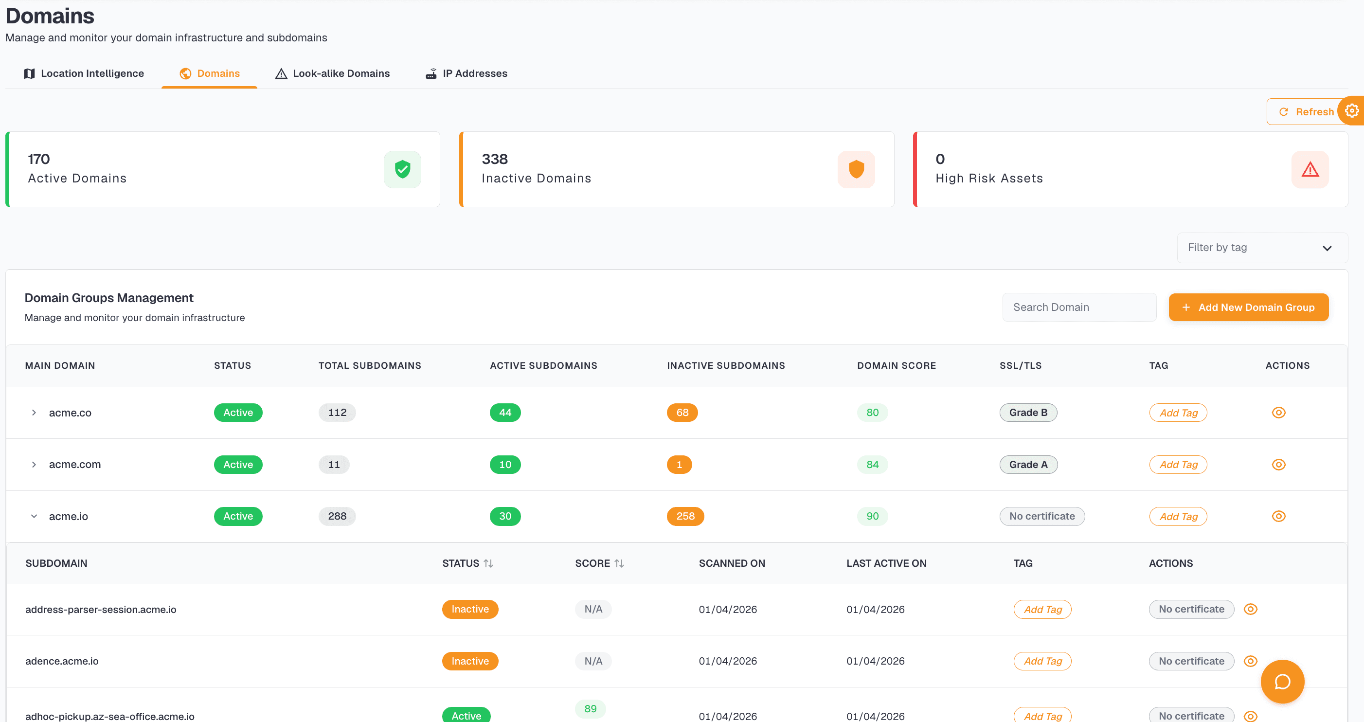 Preserve Surface domains inventory with asset posture and risk signals